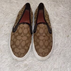 Coach Tan and Brown Slip-On Sneakers